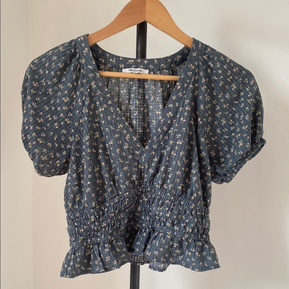 Madewell Green Smocked Blouse - Picture 1 of 3